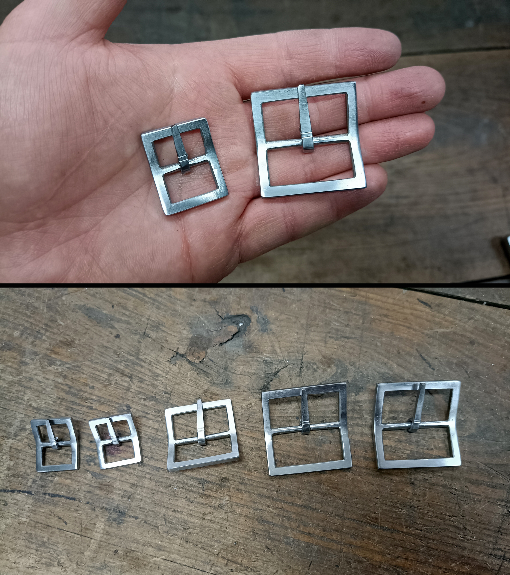 Handmade steel buckles: from 3 mm steel sheet to final product./Rcznie robione sprzczki stalowe: od 3 mm kawaka blachy do kocowego produktu.